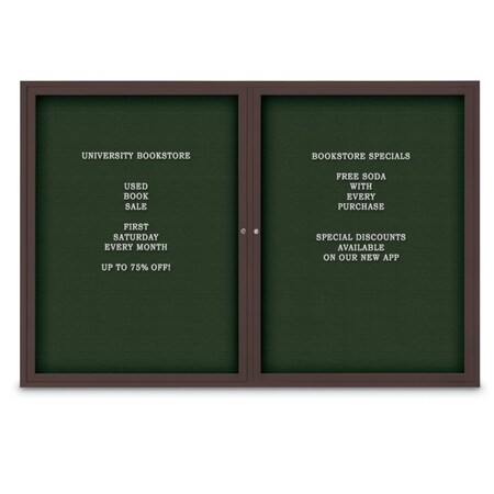 United Visual Products 48"x24" 1-Door Enclosed Outdoor Letterboard, Green Felt/Bronze Alum UV1166DSD4824-BRONZE-GREEN